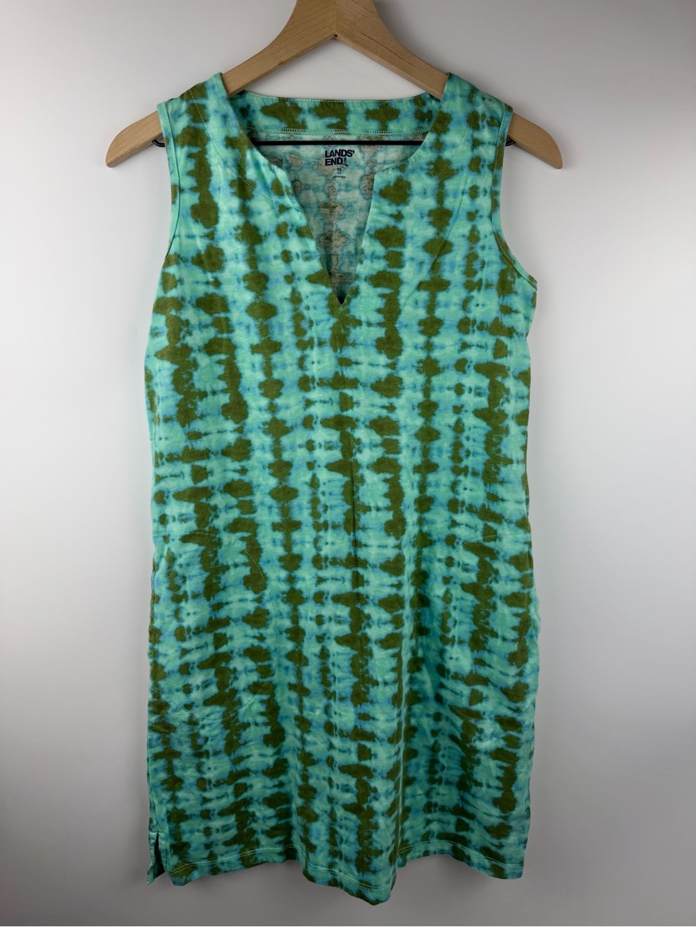 Lands' End Strapless Tie-Dye Shift Dress in Aqua and Olive